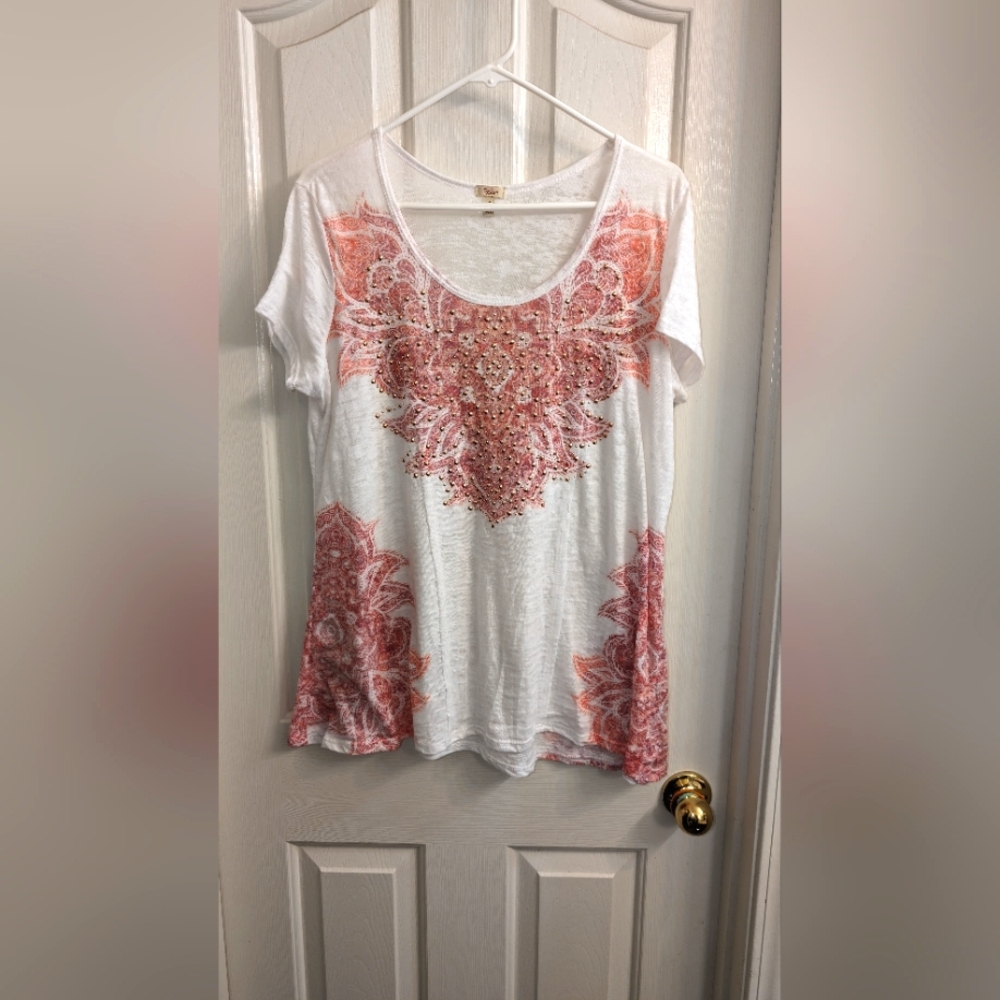 XL Reba White Sheer Short Sleeve Tee